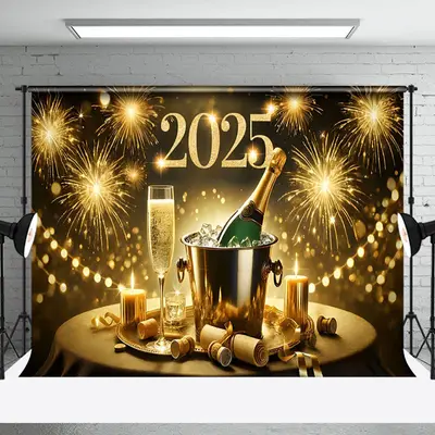 Aperturee Warm Light Beer 2025 New Year Home Party Backdrop - Aperturee