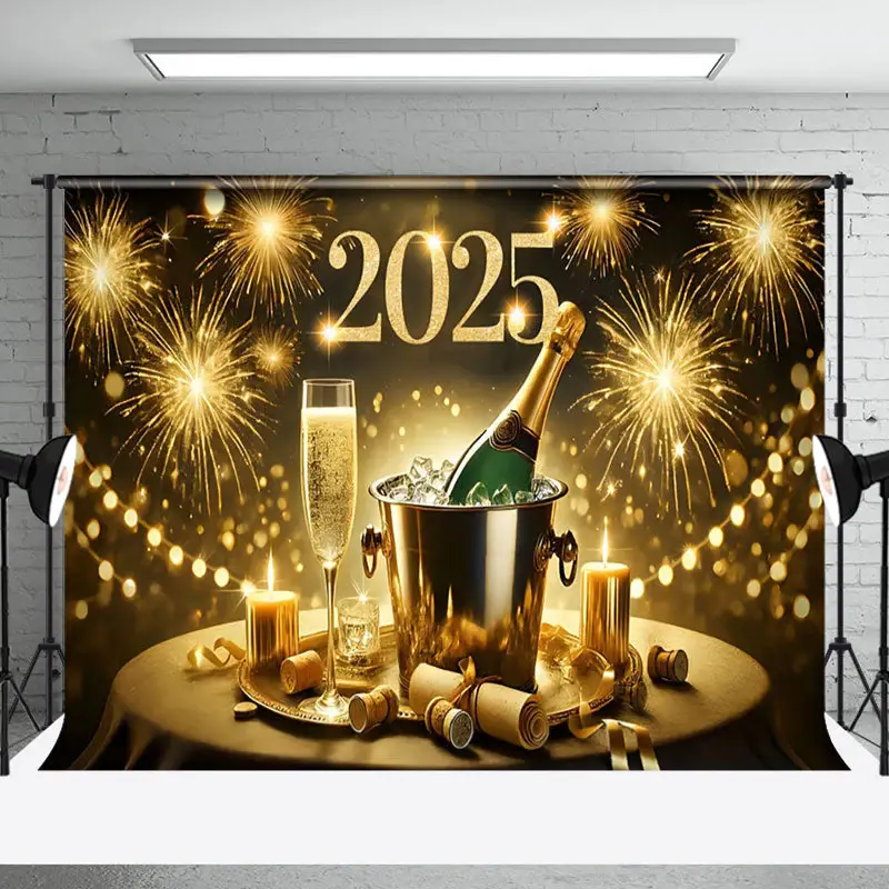 Aperturee Warm Light Beer 2025 New Year Home Party Backdrop - Aperturee