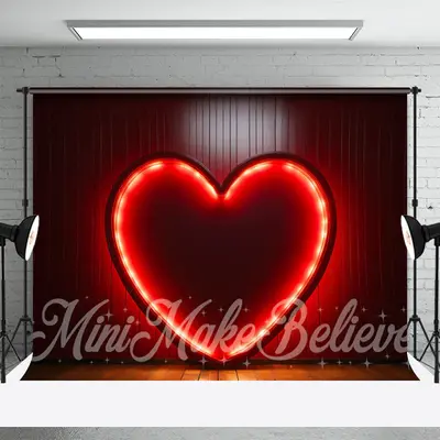Classy Heart Red Neon Light Valentines Day Backdrop - Aperturee