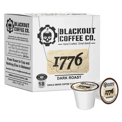 1776 Dark Roast Coffee Pods 18CT -  Whole Bean - Ground Coffee - Fresh Roasted Coffee - Small Batch - American Coffee Company