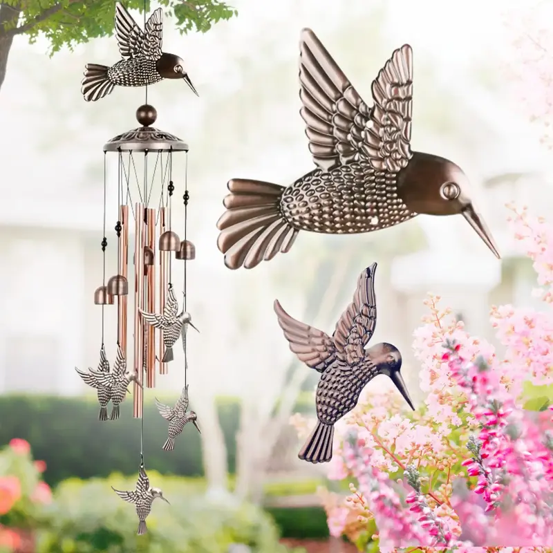 Outdoor Hummingbird Wind Chimes-Retro Aluminum Bird Windchimes,Hanging ornaments for Home patio BackYard Outdoor Decoration,G...