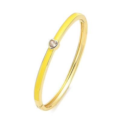 Brass Pave Clear Cubic Zirconia Heart Hinged Bangles for Women