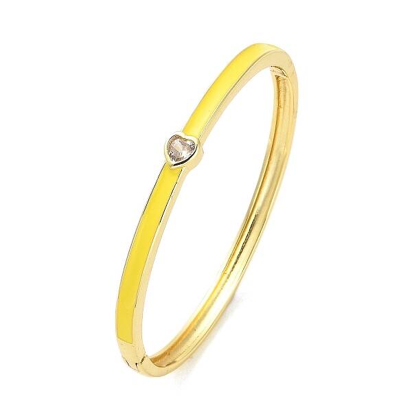 Brass Pave Clear Cubic Zirconia Heart Hinged Bangles for Women