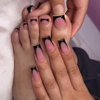 Black French Tip Nails Kit, 48pcs French Style False Nails for Women & Girls, Nail And Toe Press On Nails Manicure Set