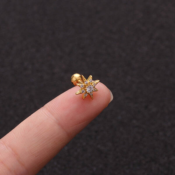 316L Surgical Stainless Steel Micro Pave Clear Cubic Zirconia Star Cartilage Earrings