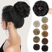 Black Brown Messy Bun Hair Piece, 1 Pack Fake Hair Messy Bun Scrunchies For Thin Hair Extension Curly Wavy Synthetic Chignon ...