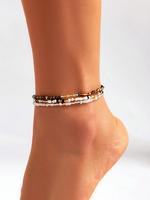 3pcs/set Boho Color Block Beaded Anklet, Fashionable Foot Jewelry For Women & Girls, Jewelry for Women