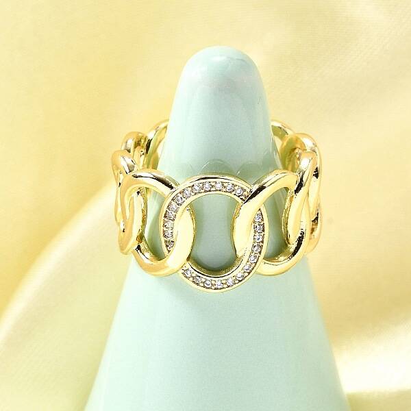 Brass Micro Pave Cubic Zirconia Cuff Rings for Women