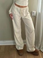 Women's Solid Drawstring Elastic Waist Straight Leg Pants, Fall Outfits, Casual Comfy Baggy Wide Leg Trousers for Fall, Ladie...