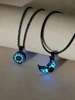 Glow in The Dark Moon & Sun Design Couple Necklace, Fashionable Jewelry for Party, Daily Clothing Decor, Trendy All-match & E...