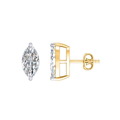Certified Lab Grown Four Prong Marquise Cut Diamond Stud Earring | 14K Yellow Gold 5 ct. tw.