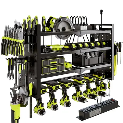 HAUSNEED-005 ăSAME AS BLOGGERSăTool Organizer Wall Mount with 6 Power Strip, Multi-functional storage rack, Cordless Tool...