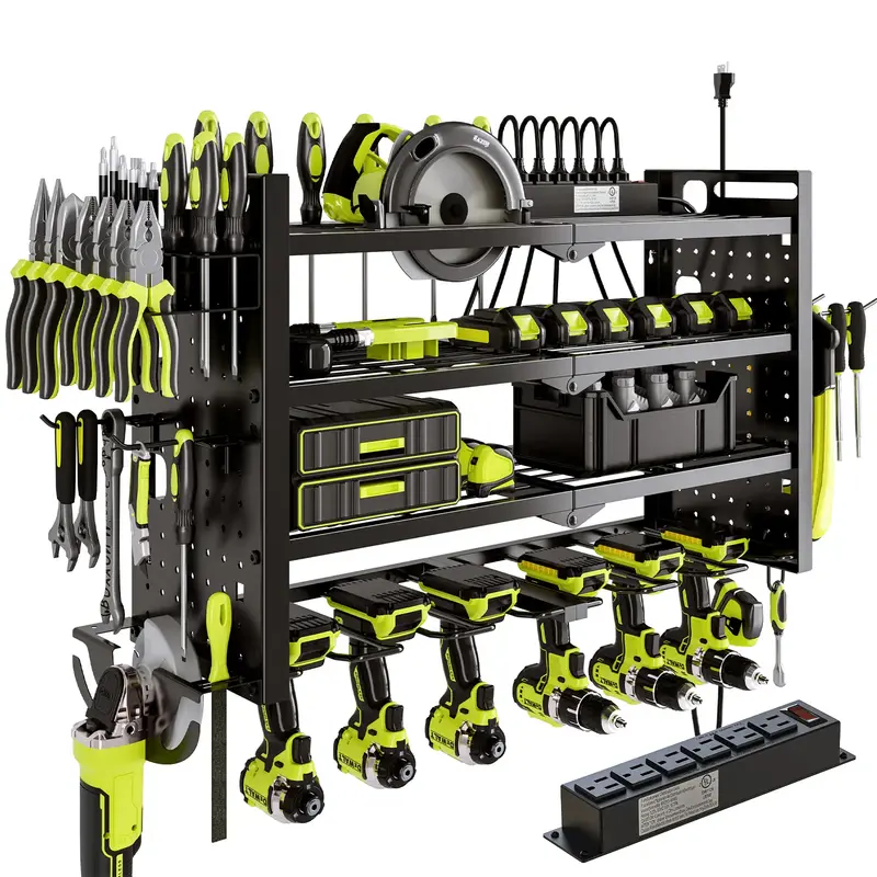 HAUSNEED-005 【SAME AS BLOGGERS】Tool Organizer Wall Mount with 6 Power Strip, Multi-functional storage rack, Cordless Tool...