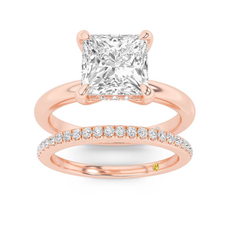 Fez Lab Grown Princess Cut Diamond Engagement Ring with the BonBon Wedding Band | 14K Rose Gold 3 1/3 ct. tw.