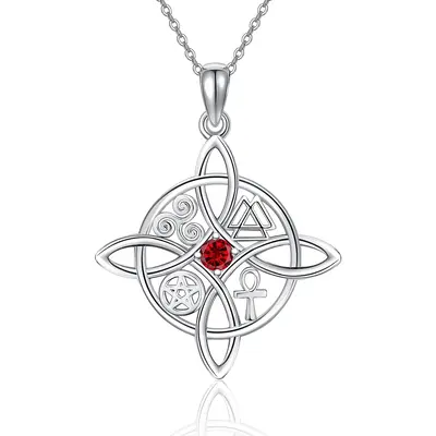 Sterling Silver Circular Shaped Cubic Zirconia Witches Knot Pendant Necklace