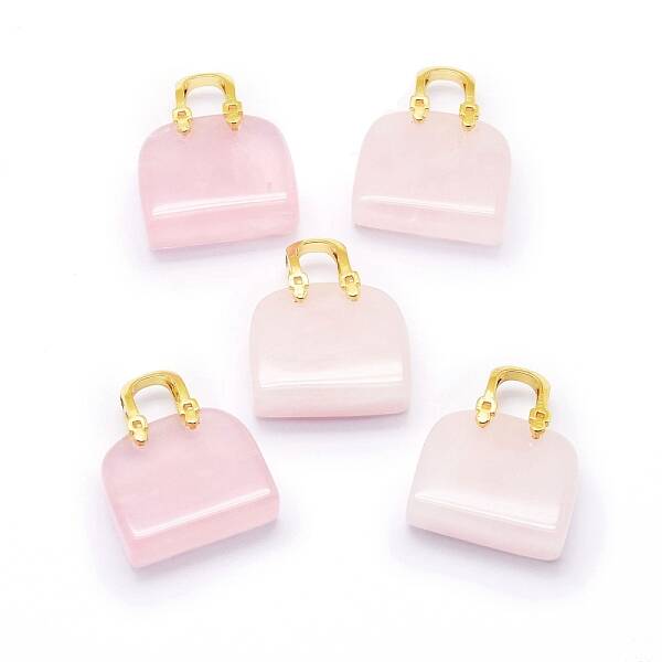 Natural Rose Quartz Brass Pendants