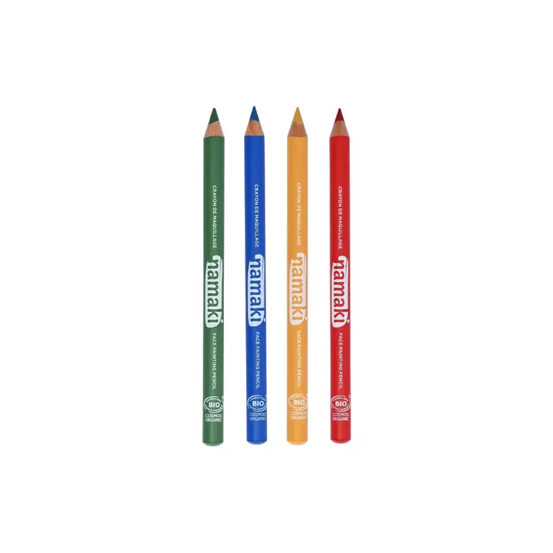 Namaki Set of 4 Slim Face Painting Pencils, Green/Blue/Yellow/Red