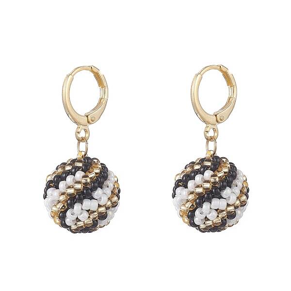 Handmade MIYUKI Japanese Seed Braided Round Ball Dangle Leverback Earrings