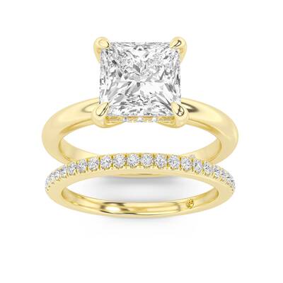 Fez Lab Grown Princess Cut Diamond Engagement Ring with the BonBon Wedding Band | 18K Yellow Gold 3 1/3 ct. tw.