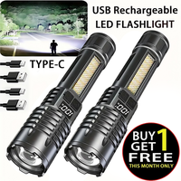2PACKS High Lumens Rechargeable LED Flashlights Ultra-Bright Flashlights 5 Modes With COB Light Tactical Accessories, Zoom-ab...