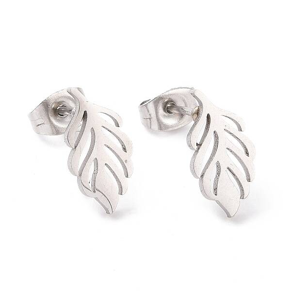 Non-Tarnish 304 Stainless Steel Leaf Stud Earrings for Women