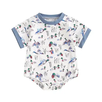 Baby Boy Romper, 0-18M Short Sleeve Crew Neck Duck Print Summer Bodysuit Clothes for Casual Daily