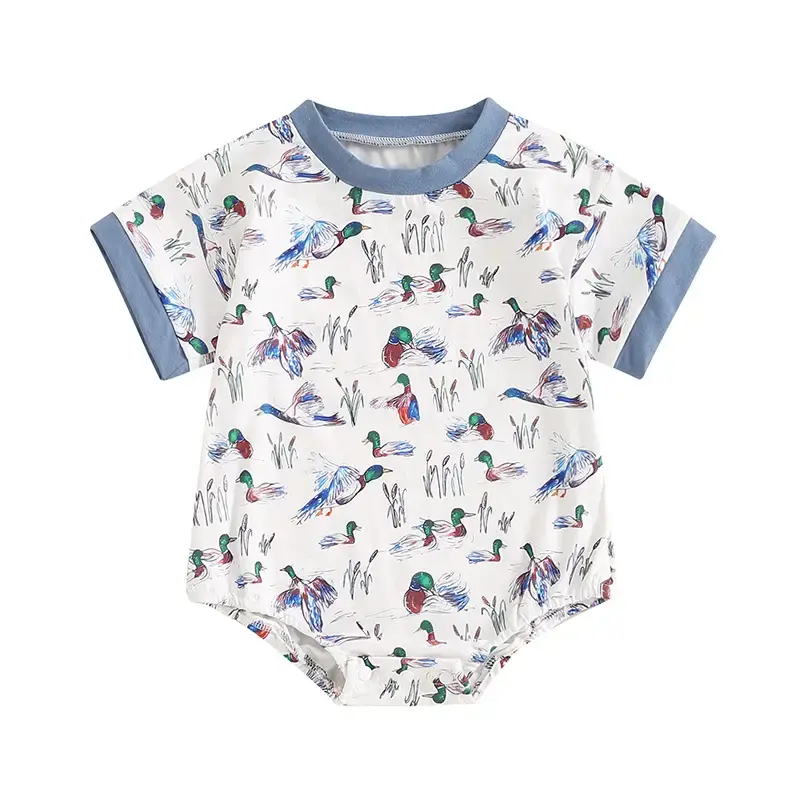 Baby Boy Romper, 0-18M Short Sleeve Crew Neck Duck Print Summer Bodysuit Clothes for Casual Daily
