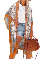Women's Ethnic Pattern Kimono, Boho Casual Open Front Cover Up for Beach Vacation, Ladies Spring & Fall Gamis Clothes, Womens...
