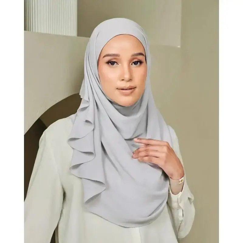 Muslim Plain Crinkle HIjabs Heavy Chiffon Scarf Arab Crepe Shawl Wraps Islamic Headband Solid Color Foulard Women