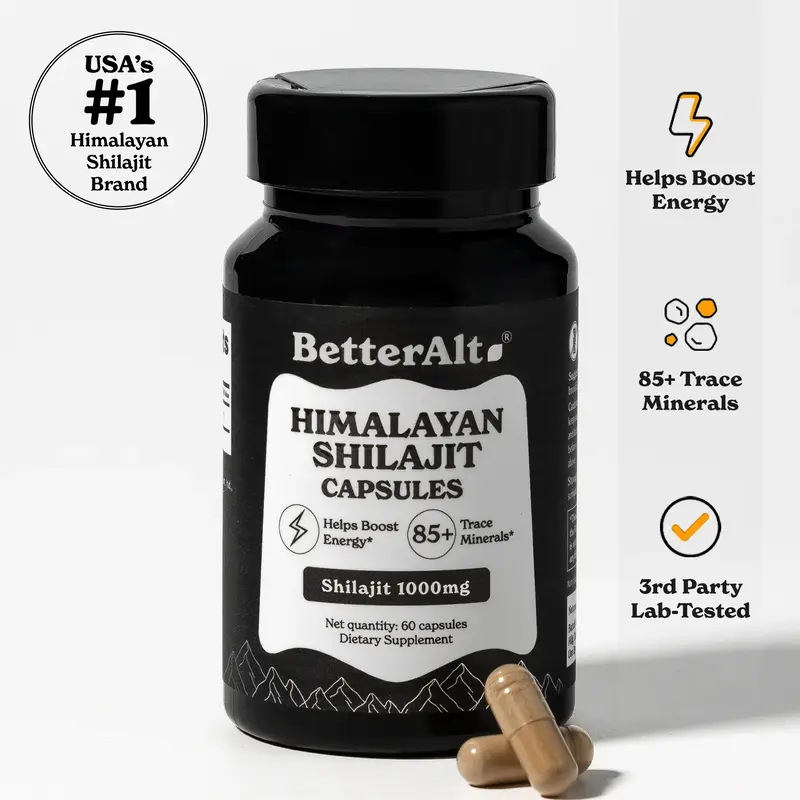 BetterAlt 1000mg Shilajit Capsules | Pure Himalayan Superfood | Lab-Tested for Purity | Dietary Supplement for Energy, Stamin...