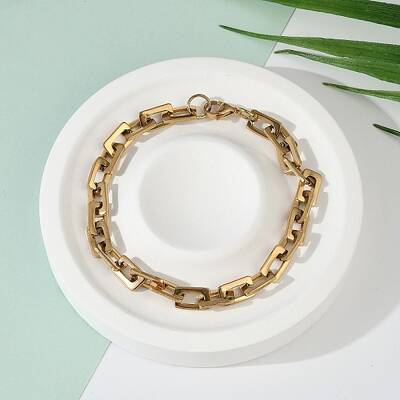 Ion Plating(IP) Rectangle 201 Stainless Steel Chain Bracelets