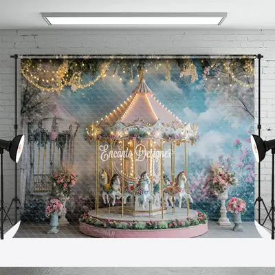 Floarl Light Merry Go Round Cake Smash Photo Backdrop - Aperturee