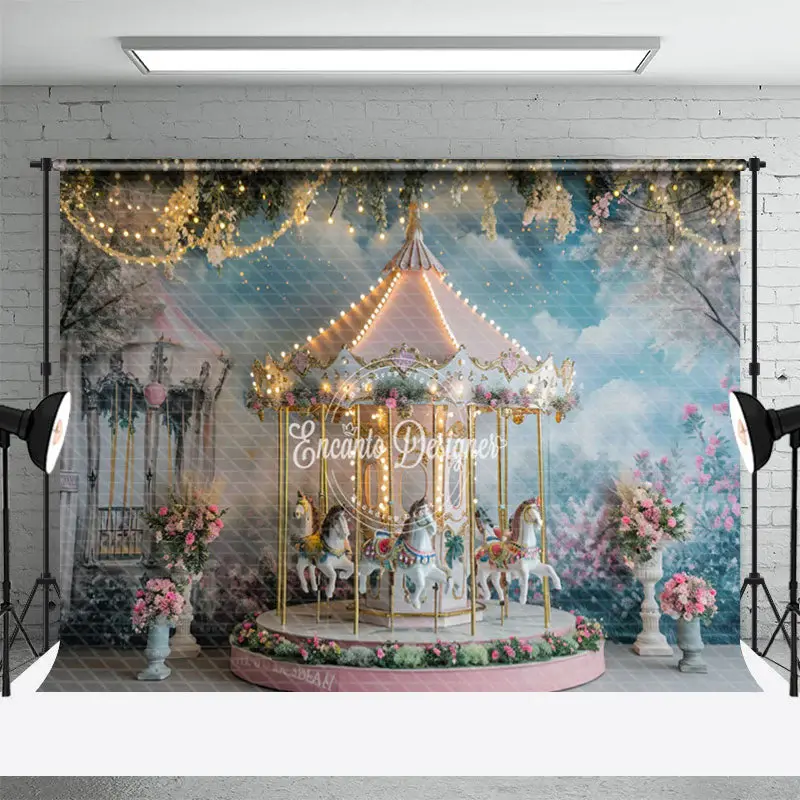 Floarl Light Merry Go Round Cake Smash Photo Backdrop - Aperturee