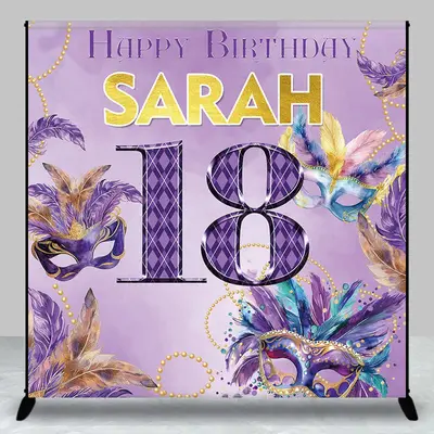 Personalized Purple Mask Pearl 18th Birthday Backdrop - Aperturee