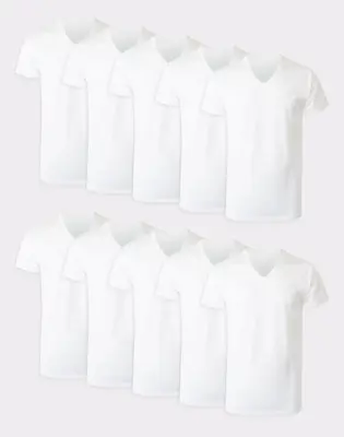 Hanes Men's White V-neck Undershirt Super Value Pack Moisture-wicking Cotton 10-pack Underwear Multi Comfortable Fit Soft Str...