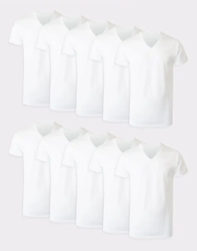 Hanes Men's White V-neck Undershirt Super Value Pack Moisture-wicking Cotton 10-pack Underwear Multi Comfortable Fit Soft Str...