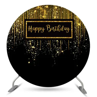 Aperturee Black Golden Glitter Circle Happy Birthday Backdrop | Round Backdrop Fabric Cover | Circle Party Backdrop | Circle ...