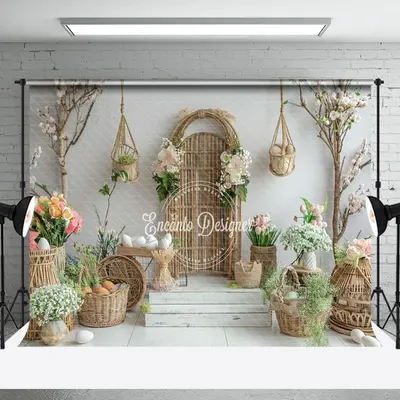Modern Light Grey Floral woven Basket Photo Backdrop - Aperturee