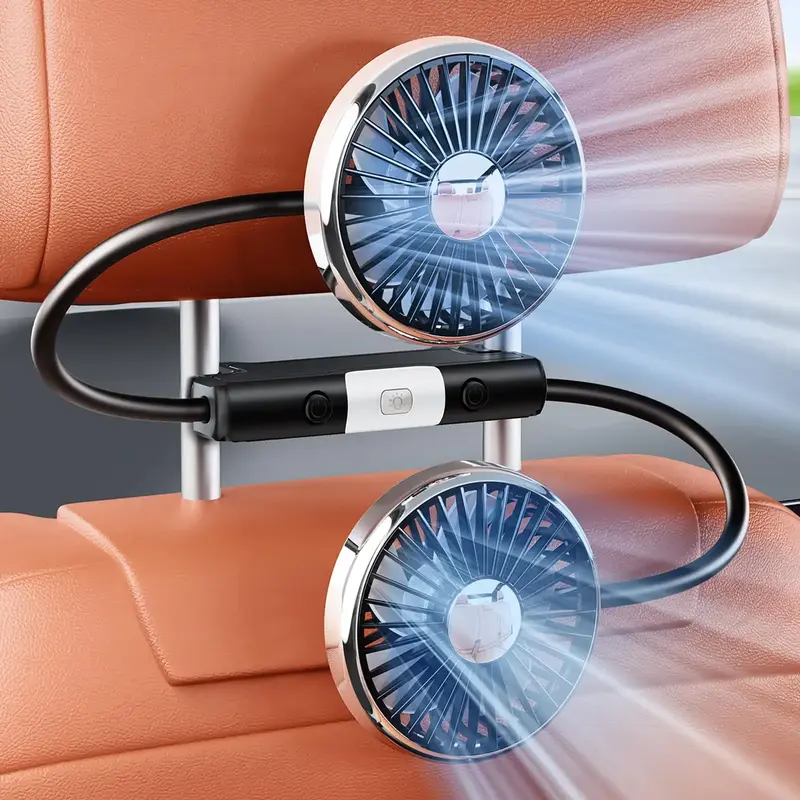 Car Fan for Backseat Kids, 2025 Upgraded Dual-Head Car Seat Fans with LED Lights 3-Speed & 360° Rotatable USB Powered for SU...