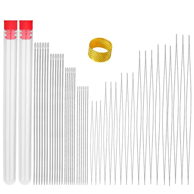 Beading Needle Set, DIY Jewelry Making Needle Set, Including Beading Needle & Thimble & Random Color Needle Bottle, Jewelry ...