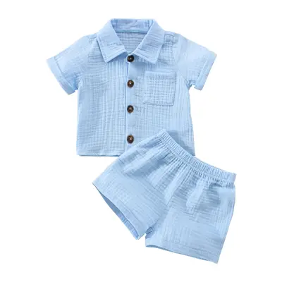 Toddler Baby 2Pcs Summer Outfits,  0-3 Years Short Sleeve Button Down Lapel Shirt + Shorts Set