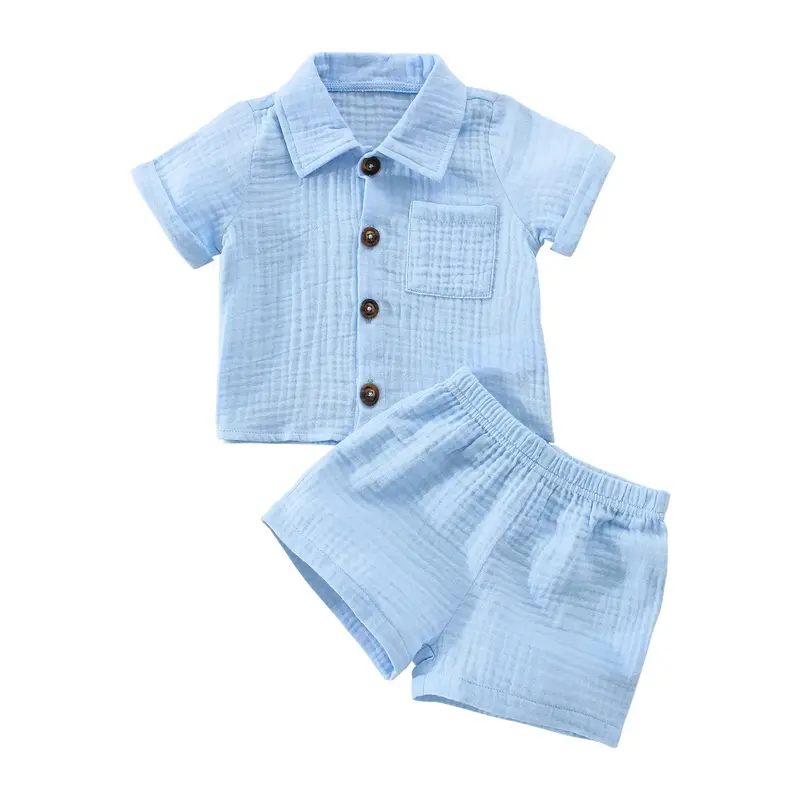 Toddler Baby 2Pcs Summer Outfits,  0-3 Years Short Sleeve Button Down Lapel Shirt + Shorts Set