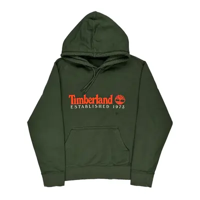 Timberland Spellout Hoodie - Large Khaki Cotton Blend