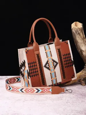 Vintage Ethnic Pattern Tote Bag, Large Capacity Shoulder Bag for Women & Girls, Fashion Bag for Party, Daily Clothing Decor f...