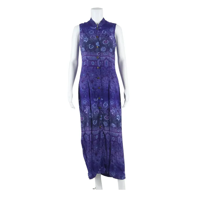 POSITIVE ATTITUDE Womens Shift Dress Blue Floral Sleeveless Long S