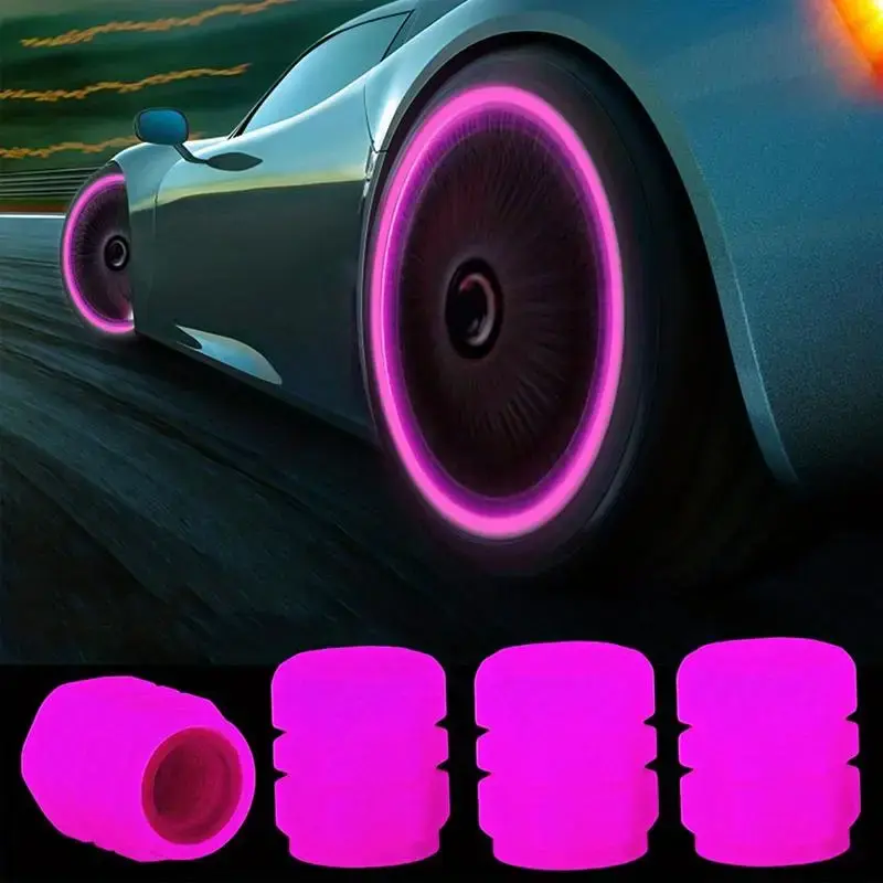 Car Luminous Tire Valve Cap Kit, Fluorescent Night Glowing Tire Air Cap Cover, Car Tire Valve Stem Cap For Car Truck SUV Moto...