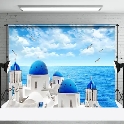 White Blue Castle Sea Seagull Sky Summer Backdrop - Aperturee