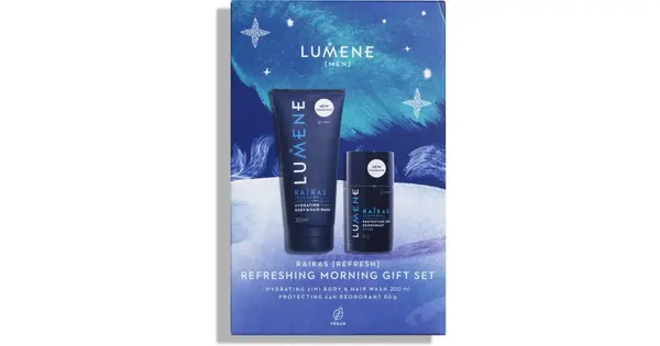 Lumene RAIKAS Refresh Body Gift Set for Men 2 in 1 Shower Gel and Shampoo for Men 200ml + 24h Solid Deodorant 60g