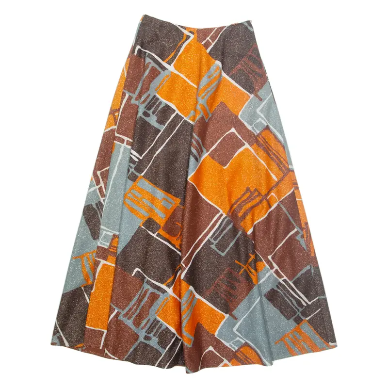 Womens A-Line Skirt Orange Long Crazy Pattern S