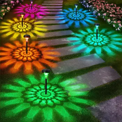 Nofibuk Solar Outdoor Garden Lights,Color Changing+Warm White Sunflower Solar Lights Outdoor IP67 Waterproof,RGB Solar Path L...